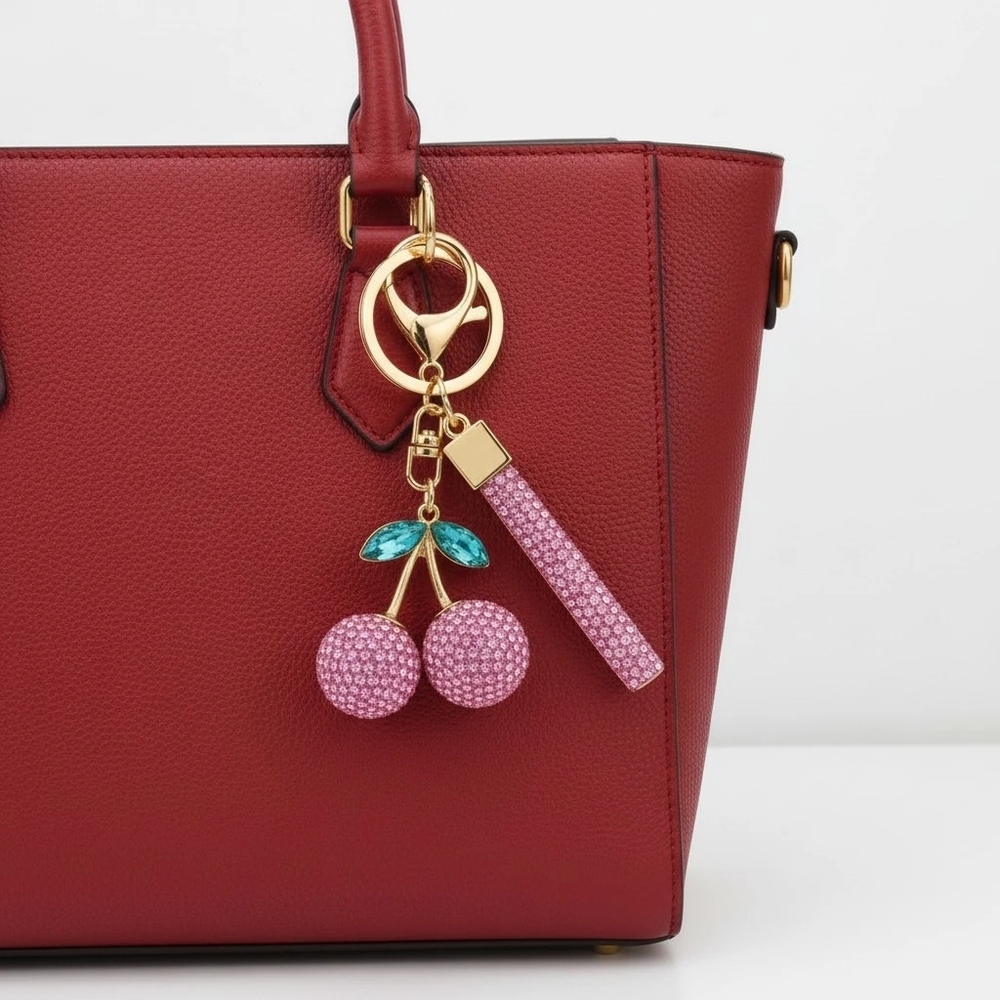 Bag Charm Colorful Cherry Keychains - Pink And Lavender